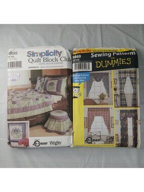 Simplicity Sewing Pattern 2-Bundle Quilt Block Club + Window Treatments Curtains